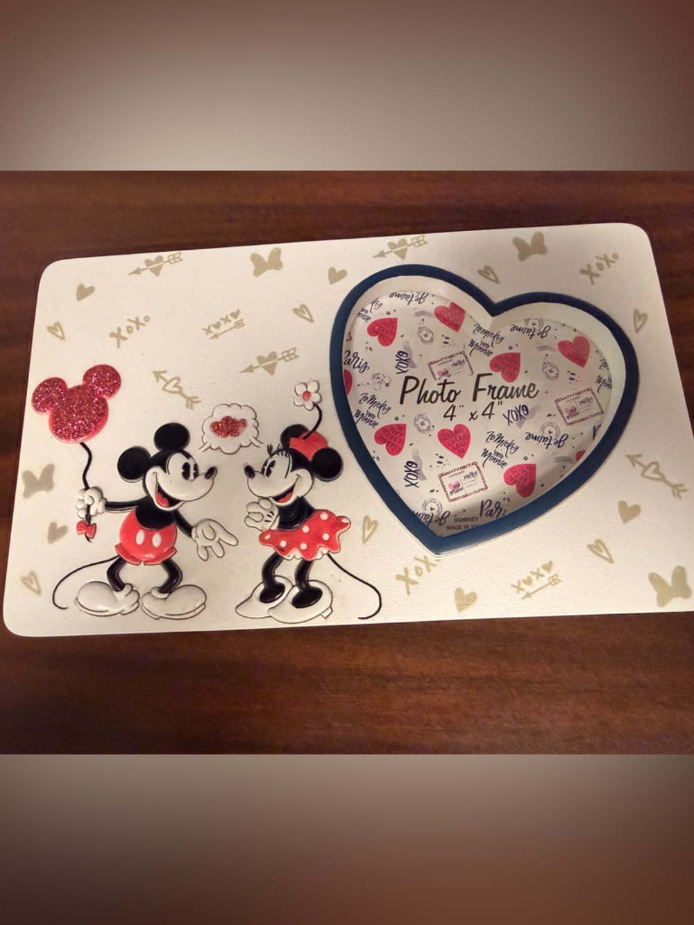 Disney Parks Mickey & Minnie Mouse Sweethearts Love Resin 4x4 Heart Photo Frame